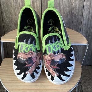 Jurassic World T REX Dinosaur Black/Lime Green Slip on Sneakers Boys SZ 6